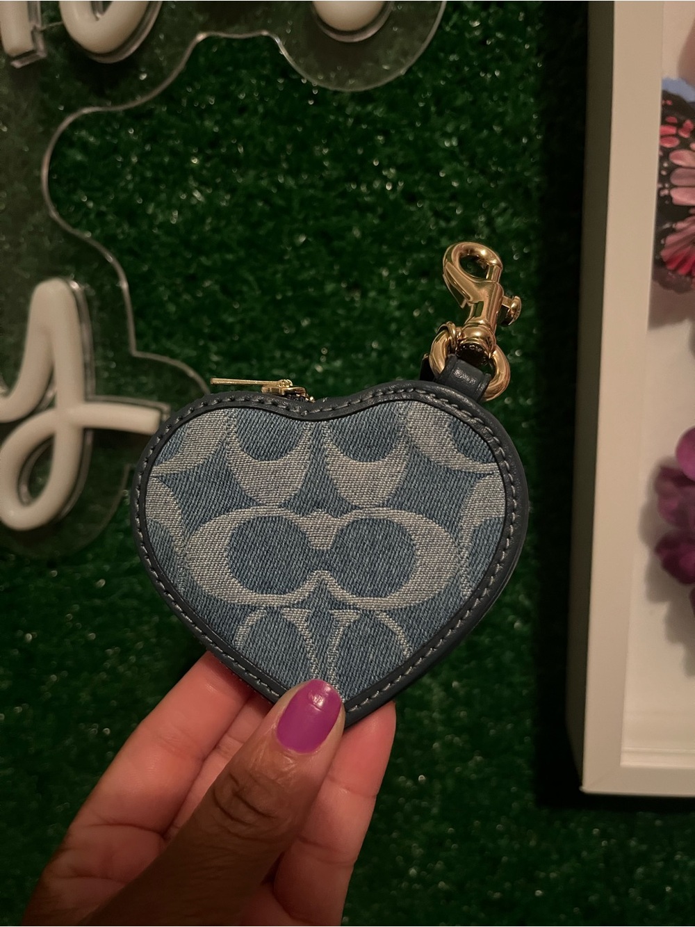 Coach Denim Heart-Shaped Denim Keychain Coin Pouch - Picture 2 of 7